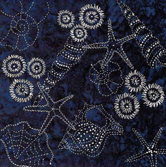 Sashiko - Pre-printed Sea Life Panel - OCEAN Series - SCATTERED SHELLS 1- Indigo Batik