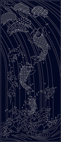 Sashiko Pre-printed Panel - Wagara SPLASHING SPIRITS - KF1123-11B - Black
