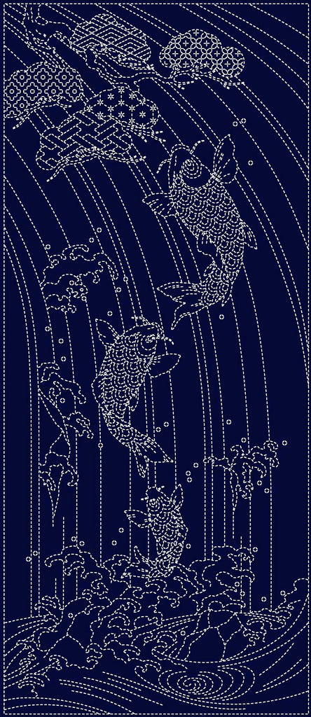 Sashiko Pre-printed Panel - Wagara SPLASHING SPIRITS - KF1123-11A - Dark Navy