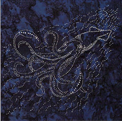 Sashiko - Pre-printed Sea Life Panel - OCEAN Series - SQUID - Indigo Batik