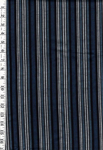 Japanese - Hanamomen Stripe - Indigo, Navy & Gray - Last 2 1/2 yards