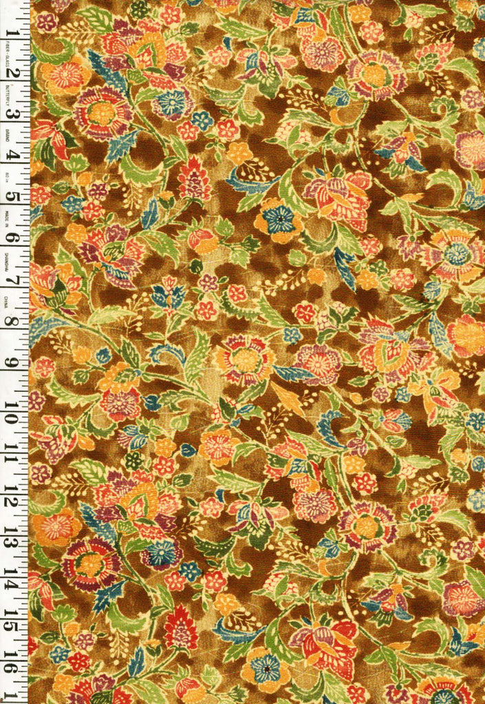 * Japanese Silk - Compact Stylized Flowers (Bingata Look) - Gold Ochre - 1 yard - ON SALE