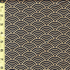 *Japanese - Hishiei Gold Metallic Waves (Seigaiha) - H-6833-1B - Dark Indigo (Almost reads Black)