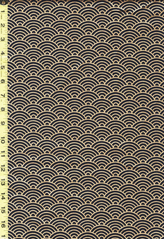 *Japanese - Hishiei Gold Metallic Waves (Seigaiha) - H-6833-1B - Dark Indigo (Almost reads Black)