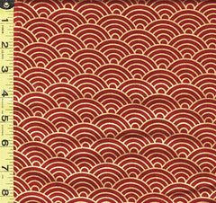 *Japanese - Hishiei Gold Metallic Waves (Seigaiha) - H-6833-1C - Dark Red