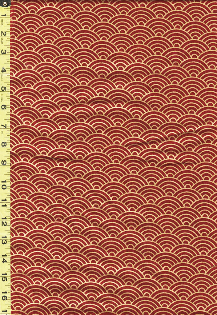 *Japanese - Hishiei Gold Metallic Waves (Seigaiha) - H-6833-1C - Dark Red