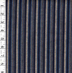 Vintage Woven Stripe - Japanese cotton fabric - Skinny Stripes - Indigo, Tan, Blue - By the Half Yard