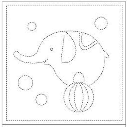 Sashiko Pre-printed Sampler - Kids Elephant & Beach Ball # 1002 - White - ON SALE