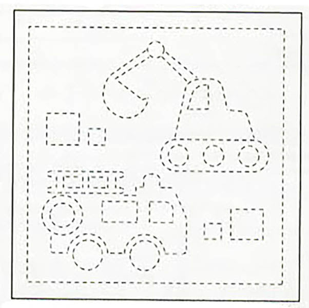 Sashiko Pre-printed Sampler - Kids Bulldozer & Fire Truck # 1003 - White - ON SALE