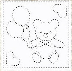 Sashiko Pre-printed Sampler - Kids Teddy Bear & Balloons # 1008 - White - ON SALE