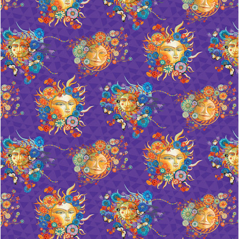 *Tropical - SEASON OF THE SUN - Sun Faces & Prisms - 13193-66 - Purple - ON SALE - SAVE 20% - By the Yard