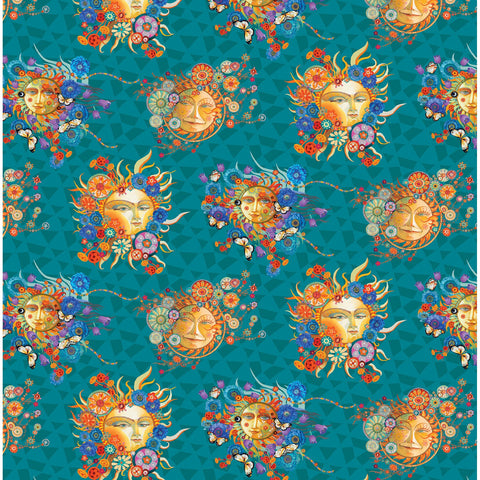 *Tropical - SEASON OF THE SUN - Sun Faces & Prisms - 13193-82 - Teal - ON SALE - Save 20% - By the Yard