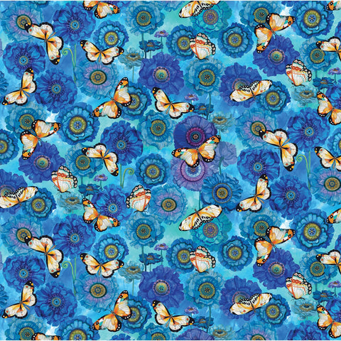 *Tropical - SEASON OF THE SUN - Blossoms & Butterflies - 13194-81 - Turquoise - ON SALE - SAVE 20%