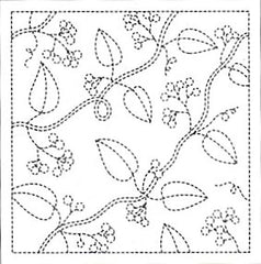 Sashiko Pre-printed Sampler - # 0013 Leaves & Berries - White