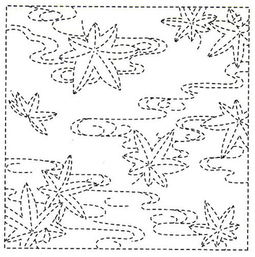 Sashiko Pre-printed Sampler (Olympus) - # 014 Maple Leaves & River Swirls - White