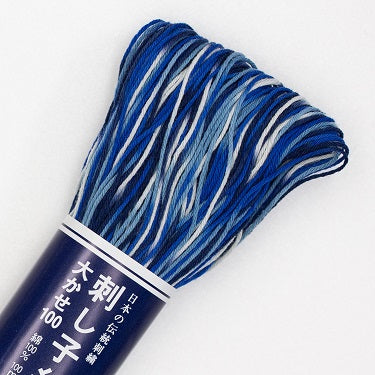 Sashiko Thread - Olympus - Large 100m Skeins - Variegated  # 151 - Navy, Blue & White