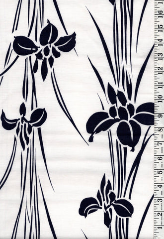 Yukata Fabric - 152 - Long Stem Japanese Iris - White