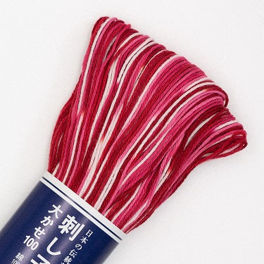 Sashiko Thread - Olympus - Large 100m Skeins - Variegated  # 152 - Red, Pink & White