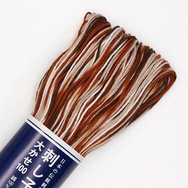 Sashiko Thread - Olympus - Large 100m Skeins - Variegated  # 153 - Dark Chocolate, Brown & White