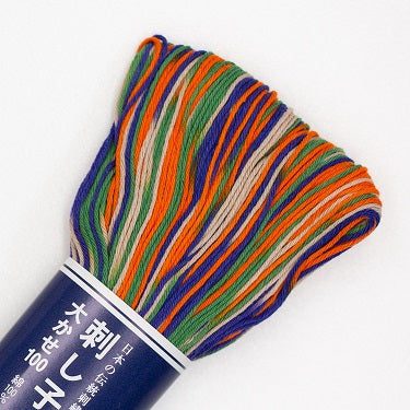 Sashiko Thread - Olympus - Large 100m Skeins - Variegated  # 172 - Green, Orange, Tan & Blue