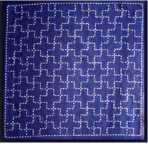 Sashiko Pre-printed Sampler (Olympus) - # 208 Juji-tsunagi (Linked Crosses) - Navy