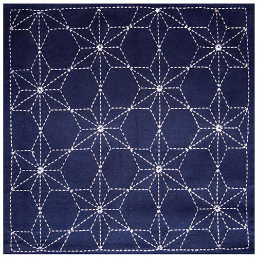 Dark indigo navy pre-printed wash-away sashiko fabric - Asanoha hemp leaf  pattern 101-B
