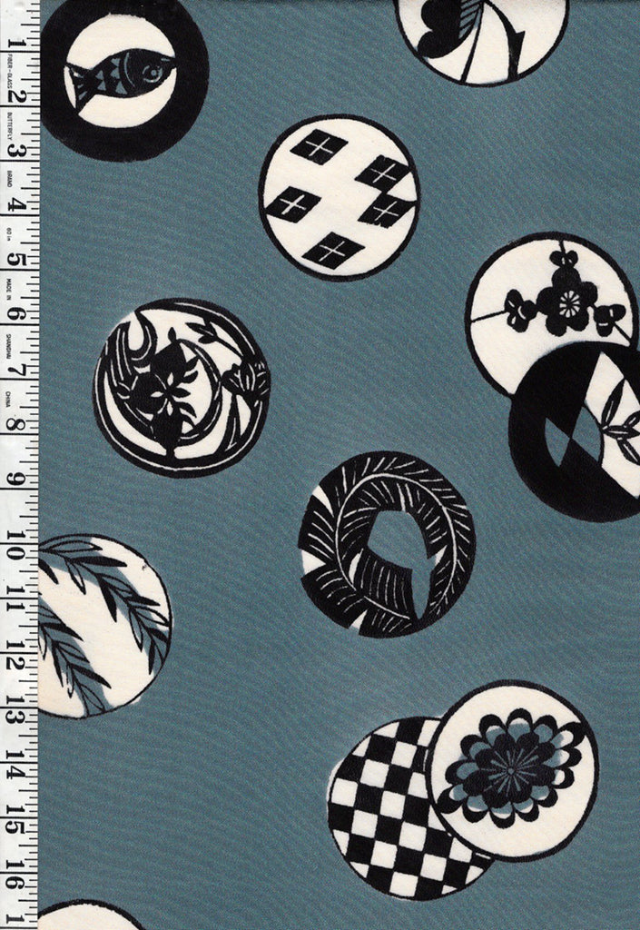 601 - Japanese Silk - Japanese Crests - Blue Gray