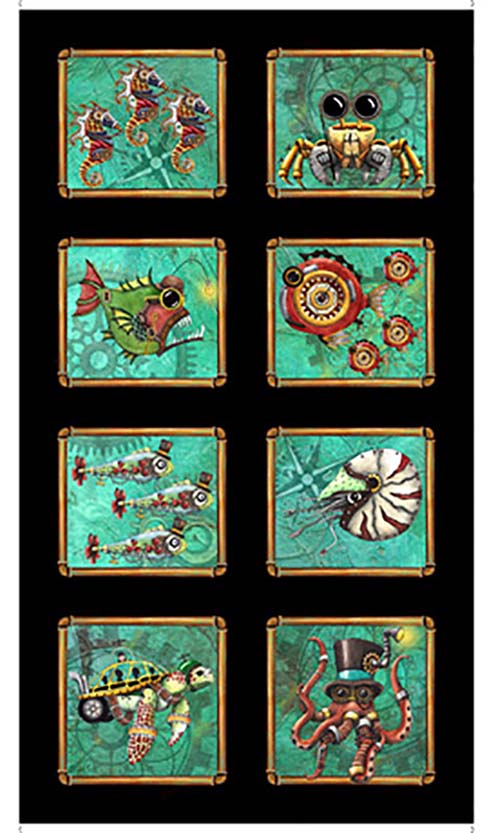 Tropical - Aquatic Steampunkery - 8 BLOCK PANEL - 1649-28390-J - Multi