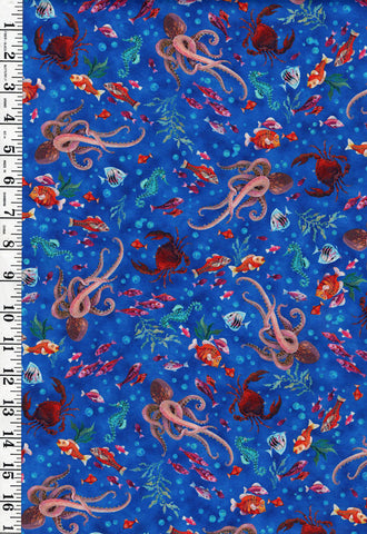 Tropical - Sun & Sea - Sealife Ocean Toss - 28678-Y - Blue - ON SALE - SAVE 20% - BY THE YARD
