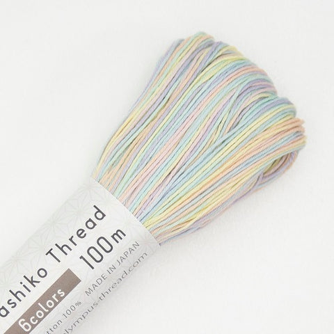 Sashiko Thread - Olympus - Large 100m Skeins - Short Pitch Variegated # 302 - Pastels (Lavender, Baby Blue, Soft Yellow, Mint Green, Pink))