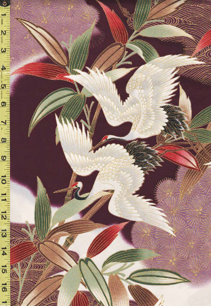 *Asian - Large Flying Cranes & Bamboo - 35269 - Eggplant