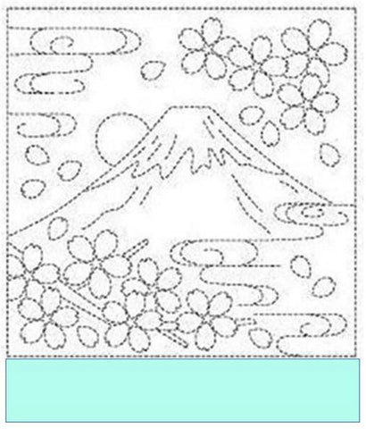 Sashiko Pre-printed Sampler - # 4012 Mt. Fuji & Cherry Blossoms - Turquoise