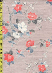 435 - Japanese Silk - Camelias & Floral Branches - Handwoven - Light Beige