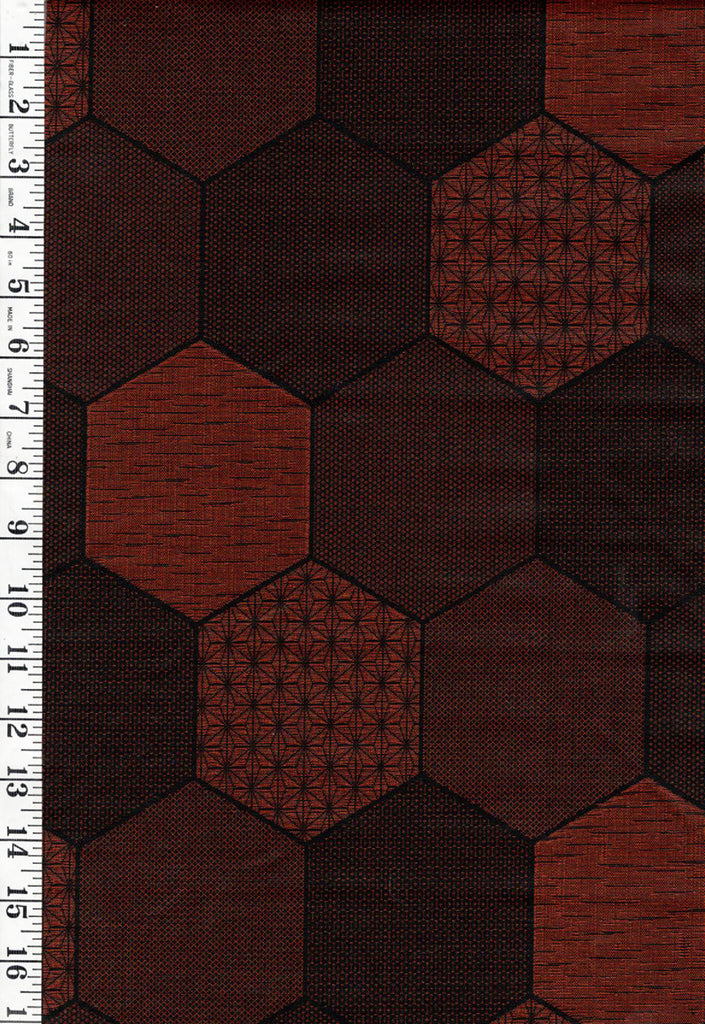598 - Japanese Combined Weave - Hexagons & Asanoha - Dark Brown & Copper Metallic