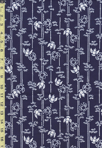 Yukata Fabric - 607 - Bamboo & Birds - Indigo - By the Half Yard