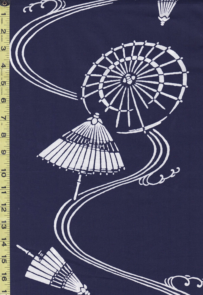 Yukata Fabric - 605 - Bangasa Umbrella & Stream - Indigo - By the Half Yard