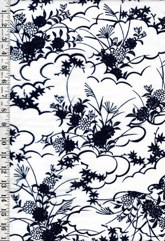 Yukata Fabric - 506 - Mums, Maple Leaves & Clouds - White
