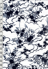 Yukata Fabric - 506 - Mums, Maple Leaves & Clouds - White