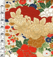 596 - Japanese Combined Weave - Floral Garden - Multi-Colors - Gold Metallic