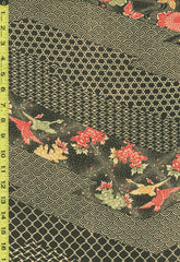 412 - Japanese Silk - Cranes, Peonies, Wickerwork & Waves - Dark Olive