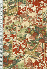 600 - Japanese Silk - Floral Gardens & Japanese Cart - Beige