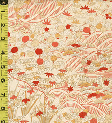 509 - Japanese Silk - Small Iris, Maple Leaves & Waves - Soft Beige