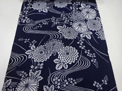 Yukata Fabric - 622 - Kiku (Mum) Bouquets & River Swirls - Indigo - By the Half Yard