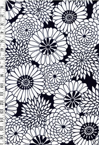Yukata Fabric - 602 - Compact Chrysanthemums - White & Indigo