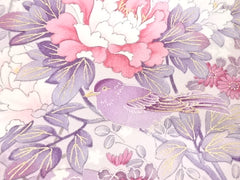 608 - Japanese Silk - Birds & Peonies - Mauve, Lavender & Gold Metallic