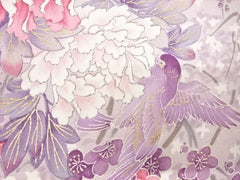 608 - Japanese Silk - Birds & Peonies - Mauve, Lavender & Gold Metallic