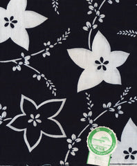 Yukata Fabric - 608 - Flowers & Leafy Branches - Indigo - By the Half Yard