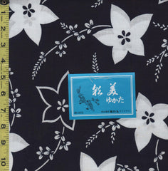 Yukata Fabric - 608 - Flowers & Leafy Branches - Indigo - By the Half Yard