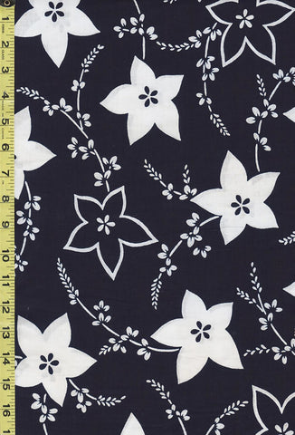 Yukata Fabric - 608 - Flowers & Leafy Branches - Indigo - By the Half Yard