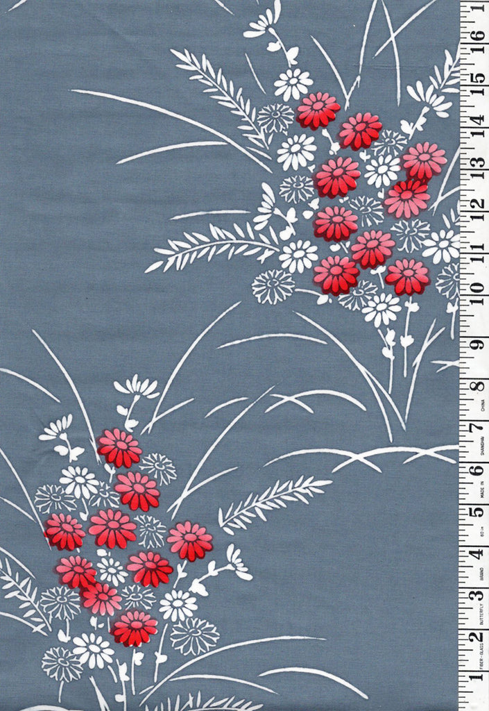 Yukata Fabric - 629 - Orange Daisies - Gray